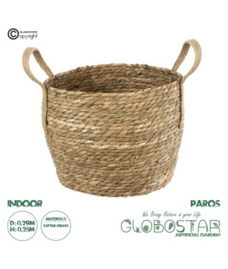 GloboStar® Artificial Garden PAROS 20277 Διακοσμητικό Πλεκτό Καλάθι - Κασπώ Γλάστρα - Flower Pot Μπεζ Φ29cm x Υ25cm